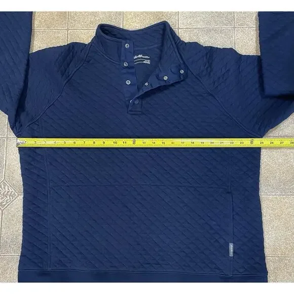 Eddie Bauer Sweater Adult XL Blue Quilted 1/4 Button Long Sleeve Pullover-Casual - Picture 3 of 10